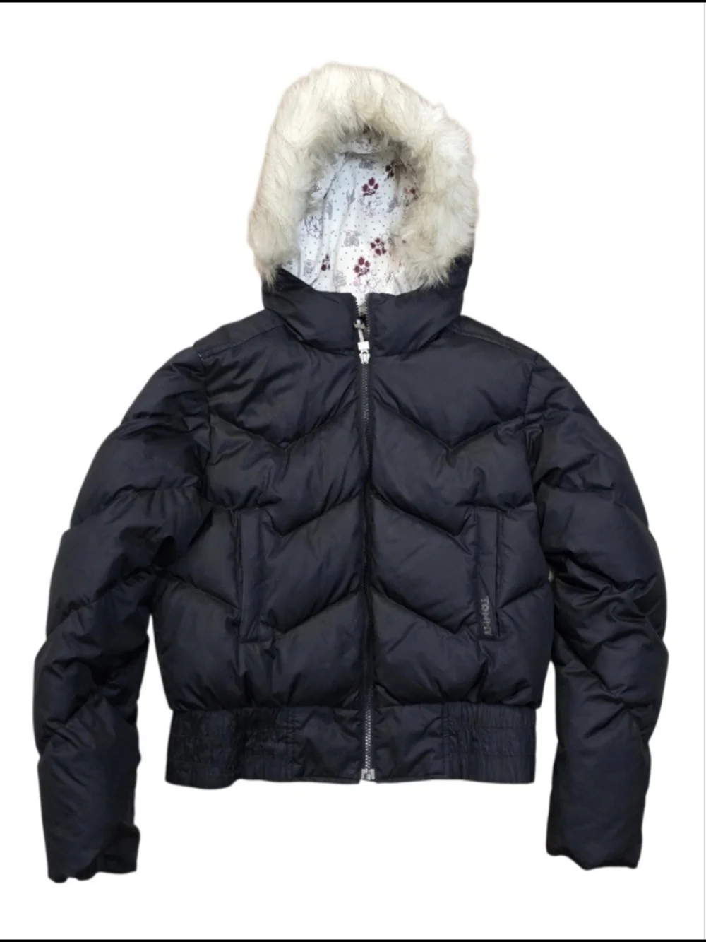 Girl's Tommy Hilfiger Black Puffer Down Jacket with Faux Fur Hood Sz L